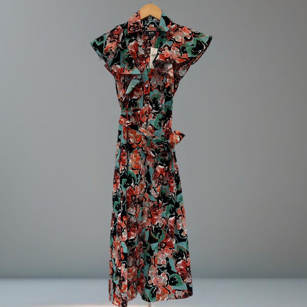 NWT Anthropologie Maeve Flutter Sleeve Button Front Midi Cotton Shirt Dr… - Picture 5 of 5